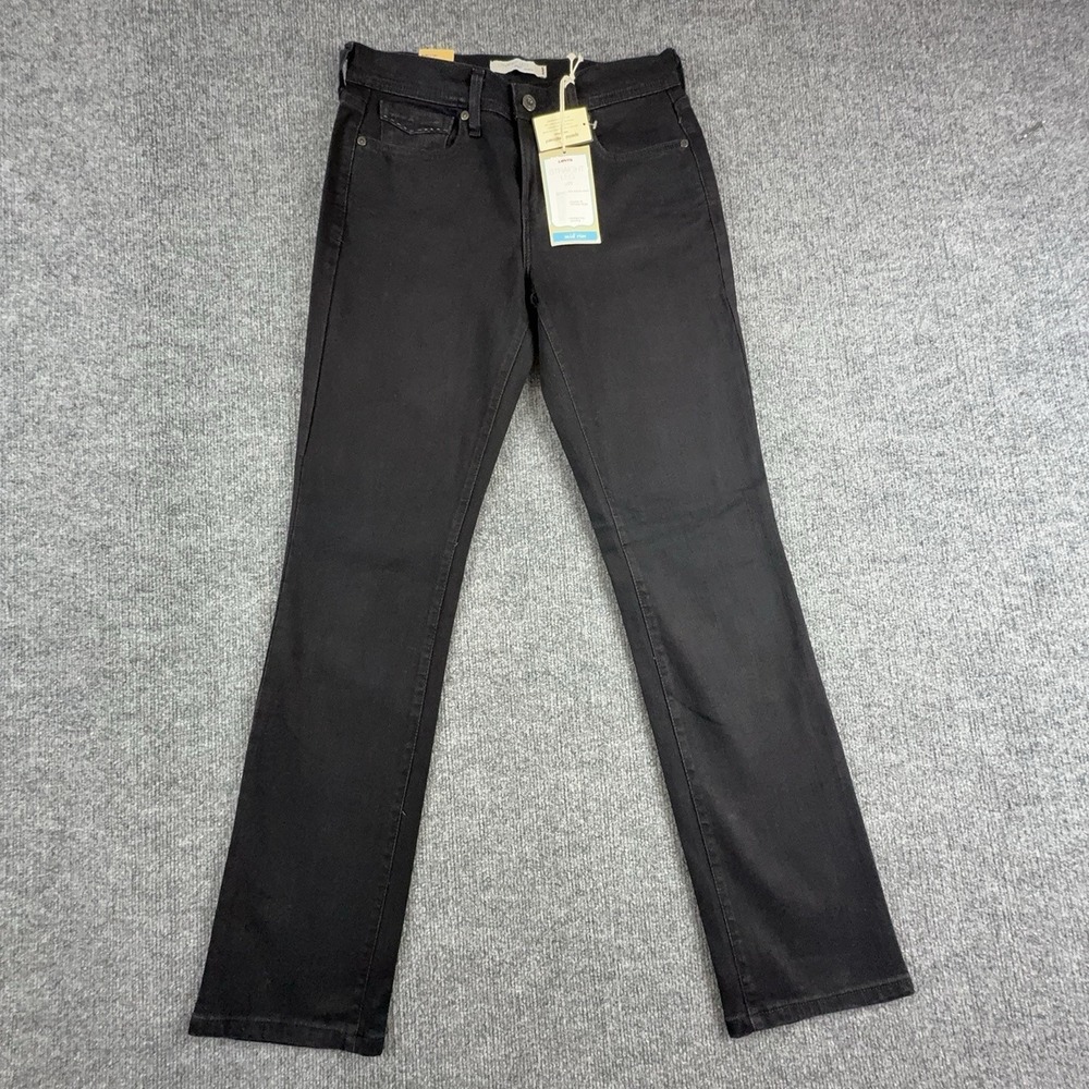 Levi's 505 Straight Jeans Womens 4 Black Dark Wash Mid Rise Stretch Denim Pants